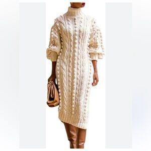 Loragal ivory cable knit sweater dress with side slits